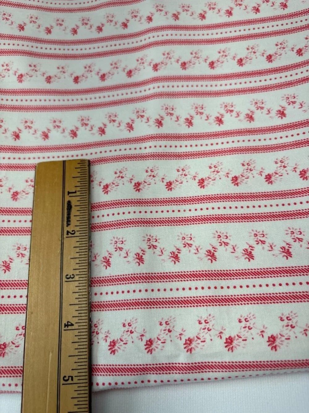 Cotton Fabric Red White Floral Striped Print 20